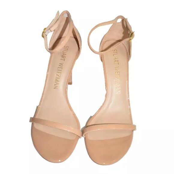 $500 STUART WEITZMAN NUDISTSONG 4" PATENT LEATHER ADOBE nude SANDAL 10  (PC2) - Picture 3 of 6